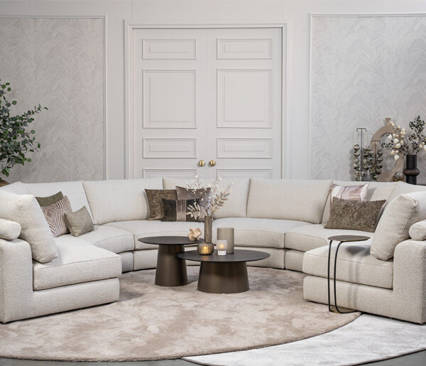 Elementenbank Eva Rondo beige stof ronde hoeken - Lounge Zwolle