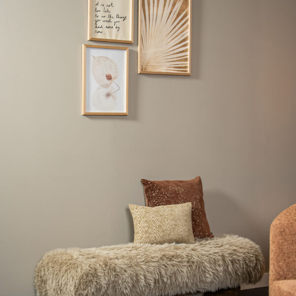 Hair Brown fabric bench with  wooden legs